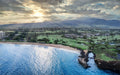 Coastal aerial view of Kaanapali Royal Course at sunrise