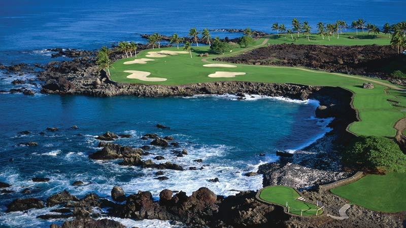 Mauna Lani South Magnificent 15th hole from drone