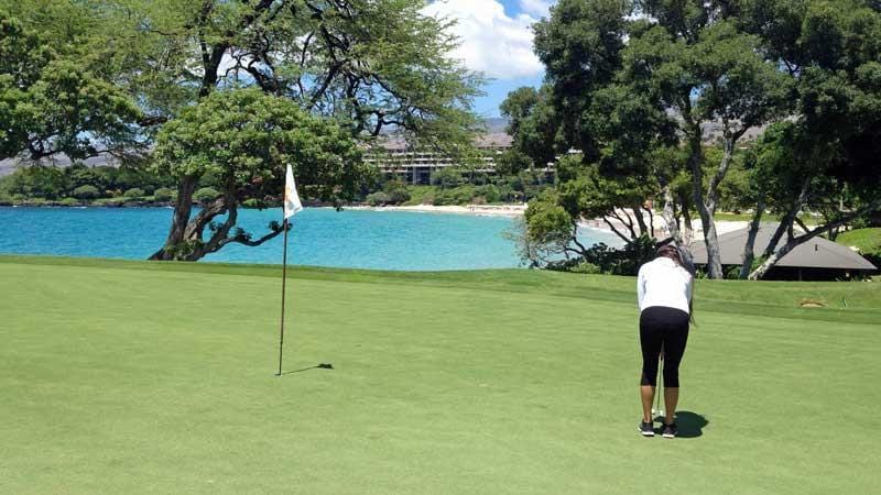 Playing golf at Mauna Kea in Hawaii
