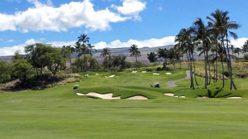 Looking up to the 1st green at Mauna Kea Golf Course