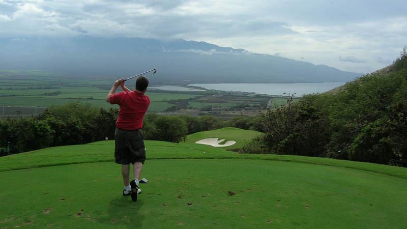Kahili Golf Course teeing off on par 3 12th hole with ocean view