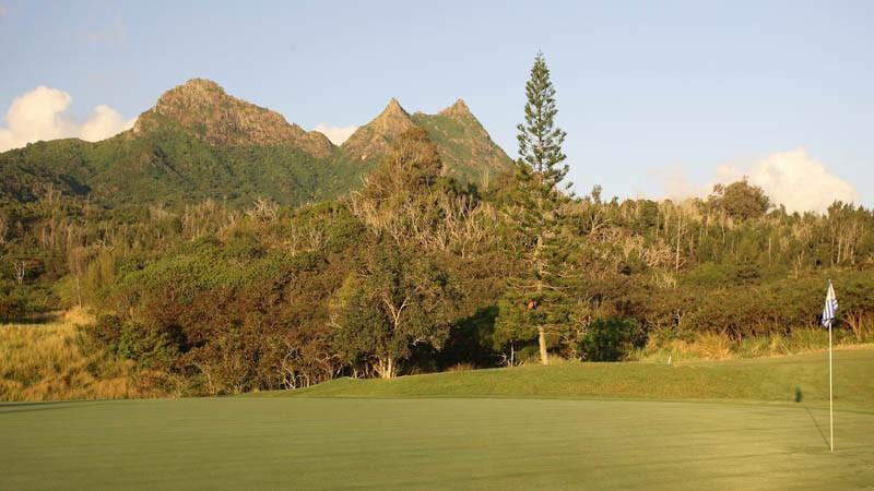Olomana Golf Links with Mount Olomana in the background