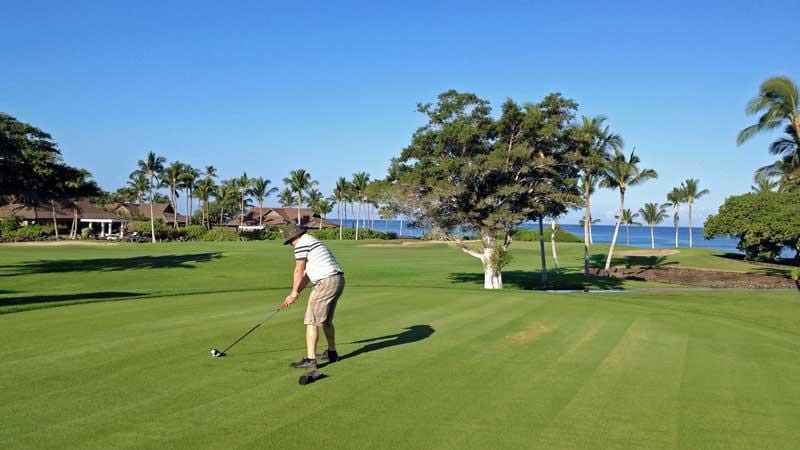 Teeing off on The 3rd hole at Mauna Lani in Hawaii