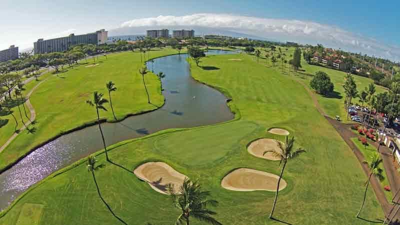 view of the 1st and 18th hole at Kaanapali Royal from Drone HTT