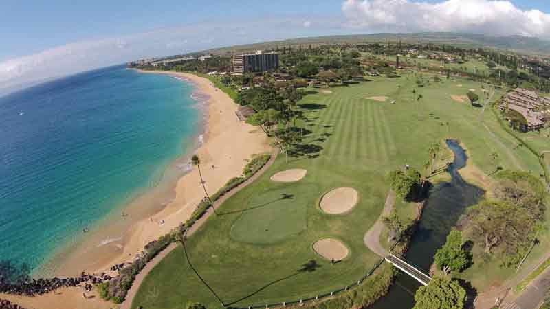 Aerial view of Kaanapali Royal from the Drone high above Sheraton