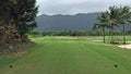 Tee box with palm trees and mountain views at Olomana Golf Links